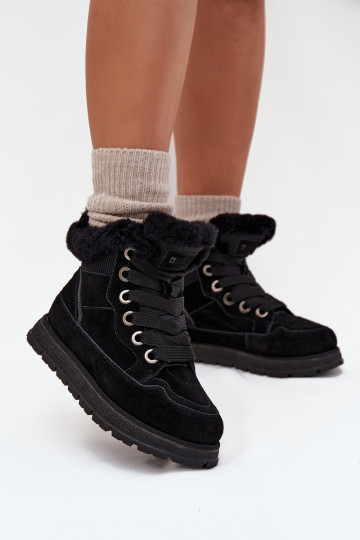 de gamuza Botas de nieve zapatos Femenino con una plataforma con un abrigo de piel Big Star SS274369 de color negro 2