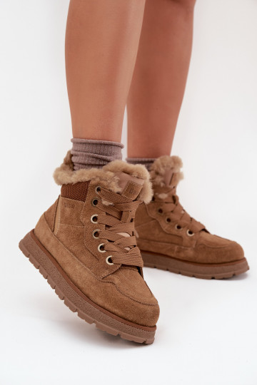 Botas de nieve de ante para mujer con plataforma y forro de piel Big Star SS274370, marrones