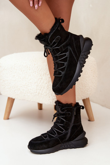 Botas de nieve de ante para mujer con forro de piel Big Star SS274319 color negro