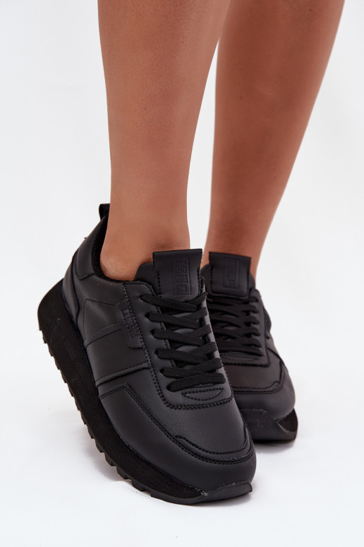 Piel Zapatillas modelo zapatos. Femenino con una plataforma Big Star OO274573 Hi-Poly System de color negro Piel Zapatillas modelo zapatos. Femenino con una plataforma Big Star OO274573 Hi-Poly System de color negro