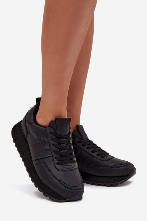 Piel Zapatillas modelo zapatos. Femenino con una plataforma Big Star OO274573 Hi-Poly System de color negro Piel Zapatillas modelo zapatos. Femenino con una plataforma Big Star OO274573 Hi-Poly System de color negro