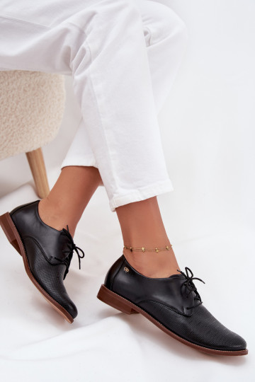 Zapatos elegantes de cuero para mujer con cordones Zazoo 4238 color negro