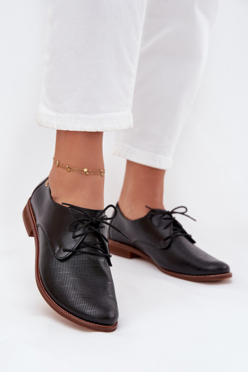 Zapatos elegantes de cuero para mujer con cordones Zazoo 4238 color negro 2
