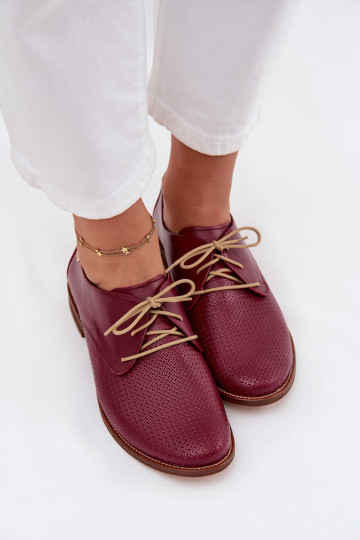 Zapatos elegantes de cuero para mujer con cordones Zazoo 4238 color burdeos