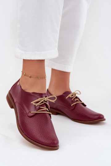 Zapatos elegantes de cuero para mujer con cordones Zazoo 4238 color burdeos 2