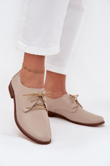 Piel zapatos Femenino Estilo elegante con cordones Zazoo 4238 beige 2