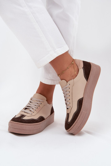 Zapatillas deportivas de cuero para mujer con plataforma Zazoo N1269S2 color arena