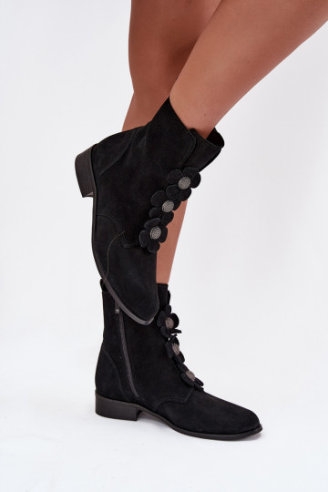 Botas de ante para mujer con motivos florales Zazoo 3085 color negro