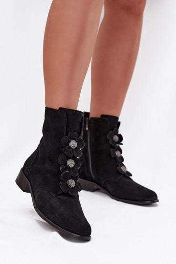 Botas de ante para mujer con motivos florales Zazoo 3085 color negro 2