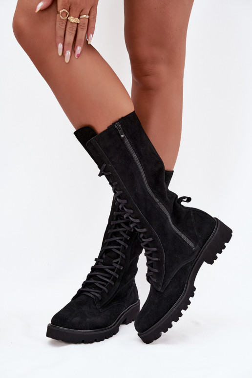 Zapatos de gamuza con un encaje Mitad de la pantorrilla Zazoo 3103 de color negro Zapatos de gamuza con un encaje Mitad de la pantorrilla Zazoo 3103 de color negro