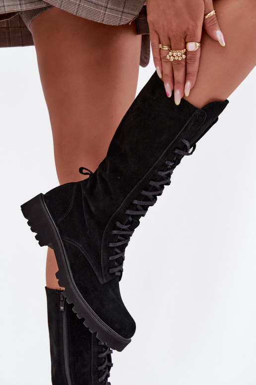 Zapatos de gamuza con un encaje Mitad de la pantorrilla Zazoo 3103 de color negro Zapatos de gamuza con un encaje Mitad de la pantorrilla Zazoo 3103 de color negro