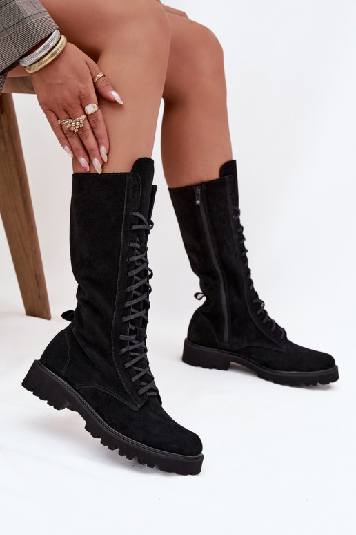 Zapatos de gamuza con un encaje Mitad de la pantorrilla Zazoo 3103 de color negro Zapatos de gamuza con un encaje Mitad de la pantorrilla Zazoo 3103 de color negro