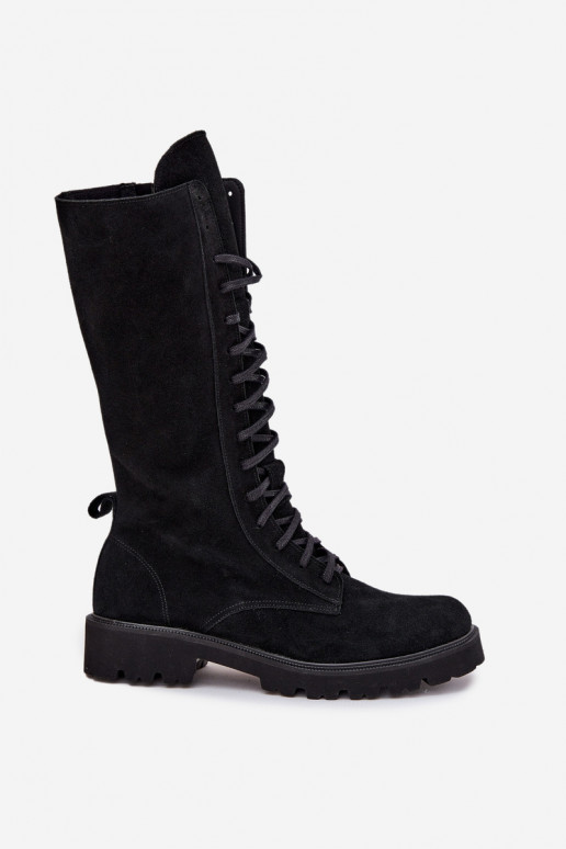 Zapatos de gamuza con un encaje Mitad de la pantorrilla Zazoo 3103 de color negro Zapatos de gamuza con un encaje Mitad de la pantorrilla Zazoo 3103 de color negro