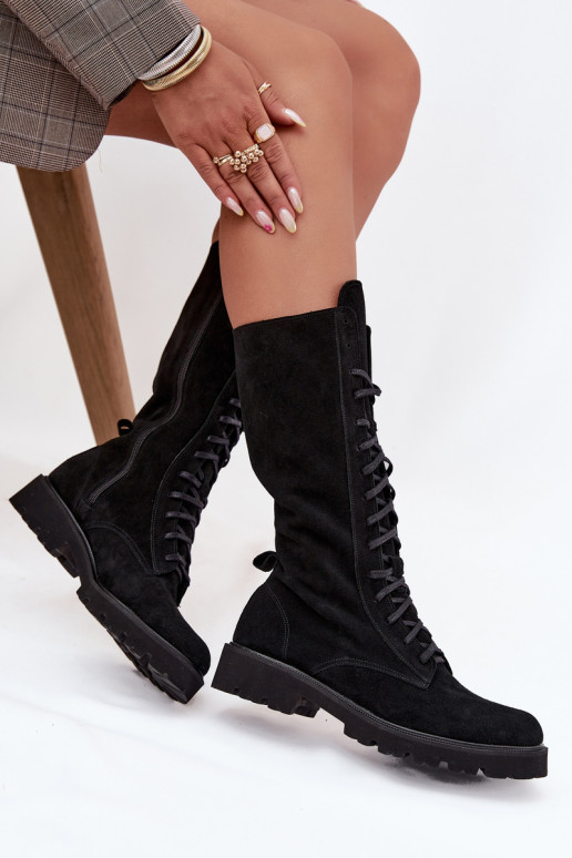 Zapatos de gamuza con un encaje Mitad de la pantorrilla Zazoo 3103 de color negro Zapatos de gamuza con un encaje Mitad de la pantorrilla Zazoo 3103 de color negro