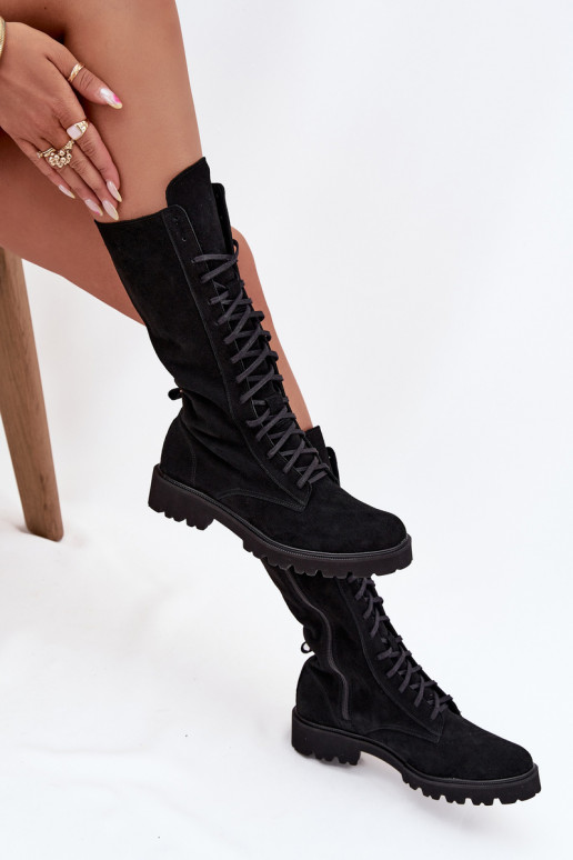 Zapatos de gamuza con un encaje Mitad de la pantorrilla Zazoo 3103 de color negro Zapatos de gamuza con un encaje Mitad de la pantorrilla Zazoo 3103 de color negro