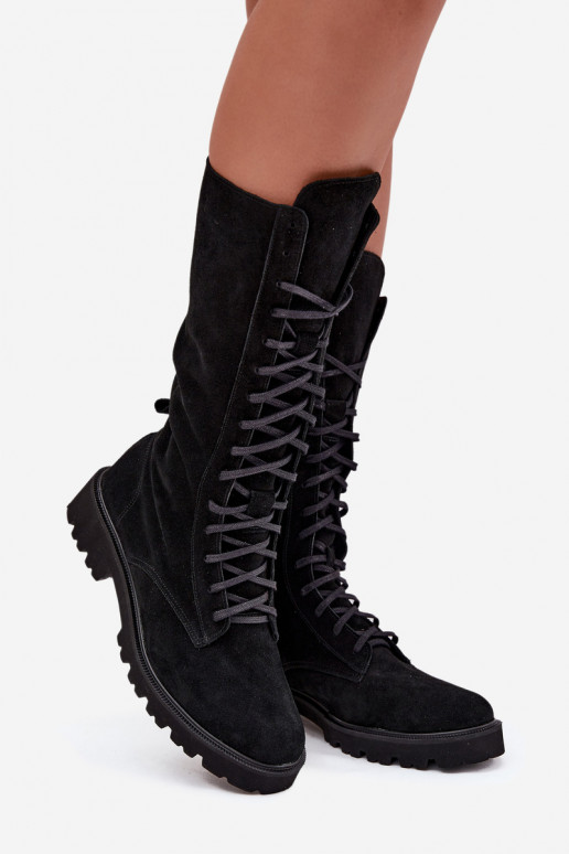 Zapatos de gamuza con un encaje Mitad de la pantorrilla Zazoo 3103 de color negro Zapatos de gamuza con un encaje Mitad de la pantorrilla Zazoo 3103 de color negro