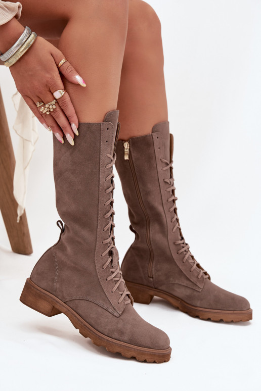 Zapatos de gamuza con un encaje Mitad de la pantorrilla Zazoo 3103 beige Zapatos de gamuza con un encaje Mitad de la pantorrilla Zazoo 3103 beige