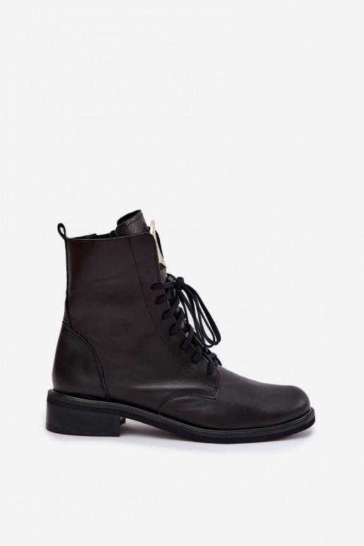 Piel Botas de mujer con tacones anchos Ze color doradom Detalem Zazoo 3084 de color negro