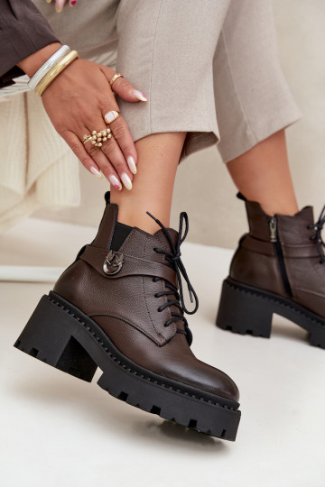 Piel Botas de mujer reloj con tacones decorados calentamiento Zazoo 60557 CzekoladoAe