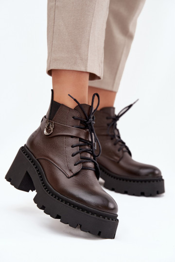 Piel Botas de mujer reloj con tacones decorados calentamiento Zazoo 60557 CzekoladoAe 2