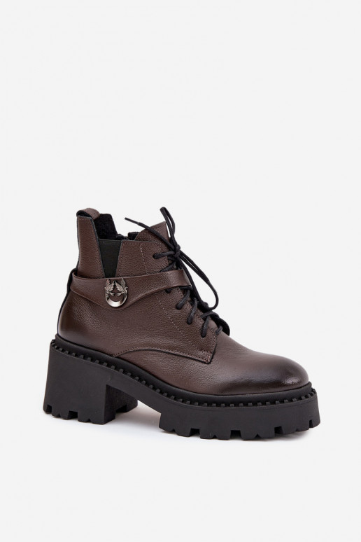 Piel Botas de mujer reloj con tacones decorados calentamiento Zazoo 60557 CzekoladoAe Piel Botas de mujer reloj con tacones decorados calentamiento Zazoo 60557 CzekoladoAe