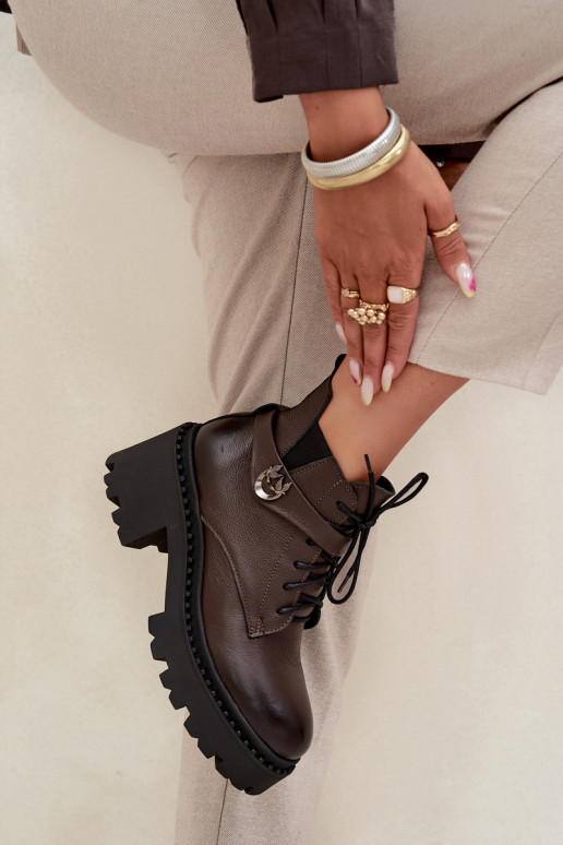 Piel Botas de mujer reloj con tacones decorados calentamiento Zazoo 60557 CzekoladoAe Piel Botas de mujer reloj con tacones decorados calentamiento Zazoo 60557 CzekoladoAe