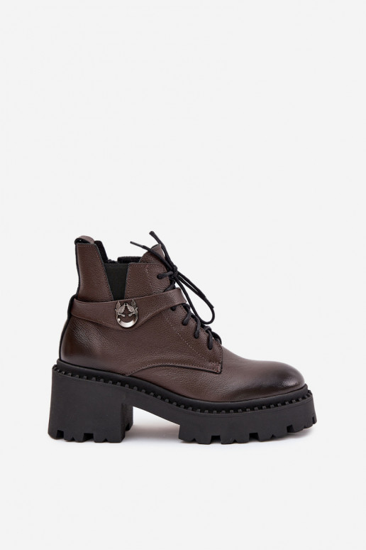 Piel Botas de mujer reloj con tacones decorados calentamiento Zazoo 60557 CzekoladoAe Piel Botas de mujer reloj con tacones decorados calentamiento Zazoo 60557 CzekoladoAe