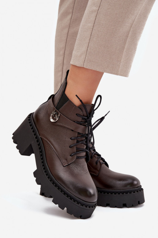 Piel Botas de mujer reloj con tacones decorados calentamiento Zazoo 60557 CzekoladoAe Piel Botas de mujer reloj con tacones decorados calentamiento Zazoo 60557 CzekoladoAe
