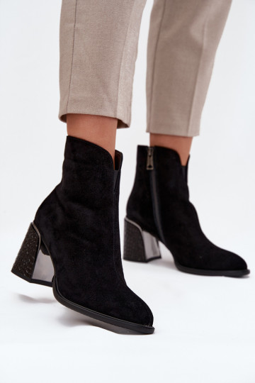 Botines de ante para mujer con estampado, cálidos Vinceza 66801 en color negro