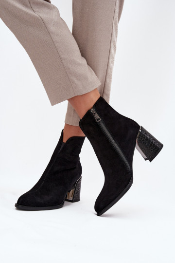 Botines de ante para mujer con estampado, cálidos Vinceza 66801 en color negro 2