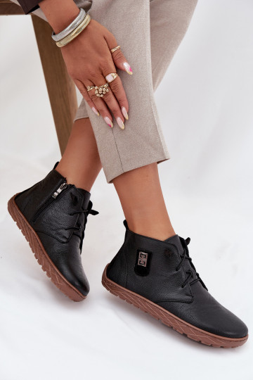 Botines de cuero barefoot para mujer con elegantes detalles Zazoo 30072 en color negro