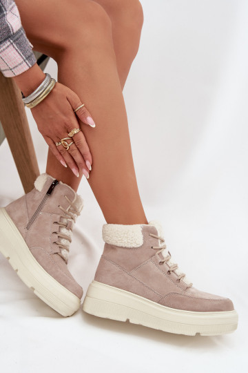 Botas de nieve de ante para mujer con forro y plataforma Vinceza 95354 en color arena