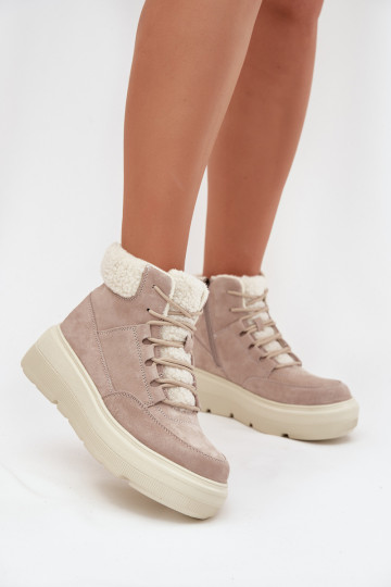 Botas de nieve de ante para mujer con forro y plataforma Vinceza 95354 en color arena 2