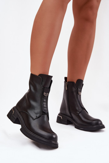 Botines de cuero natural para mujer con tacón bajo en color negro Karisse 2