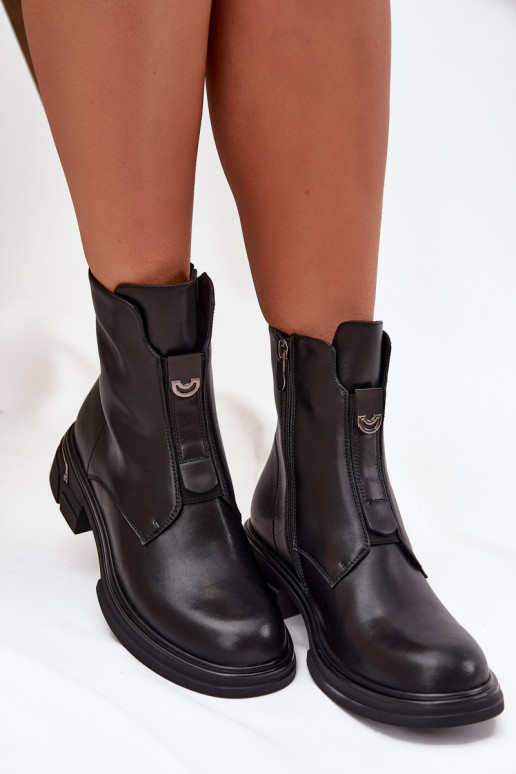 Botas de mujerActivadoturalnej Skóry En un tacón bajo de color negro Karisse Botas de mujerActivadoturalnej Skóry En un tacón bajo de color negro Karisse
