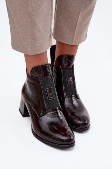 Botines de piel con efecto charol, adornos elegantes, forradas, Zazoo 60560, color burdeos