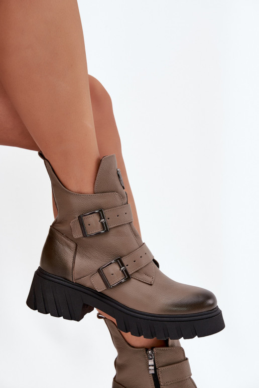 Piel calentamiento Botas de mujer con hebillas I Ozdobnym Detalem Zazoo 60482 beige Piel calentamiento Botas de mujer con hebillas I Ozdobnym Detalem Zazoo 60482 beige