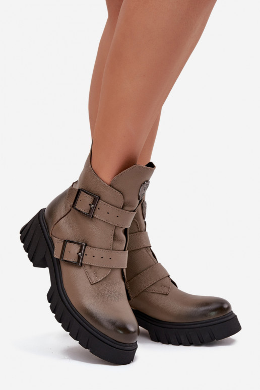 Piel calentamiento Botas de mujer con hebillas I Ozdobnym Detalem Zazoo 60482 beige Piel calentamiento Botas de mujer con hebillas I Ozdobnym Detalem Zazoo 60482 beige