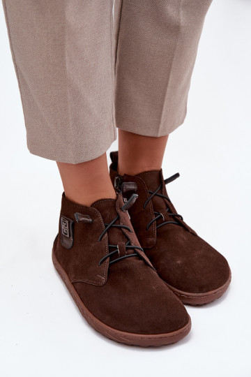 de gamuza zapatos Barefoot Femenino Con decoraciones Detalem Zazoo 30072 CzekoladoAe