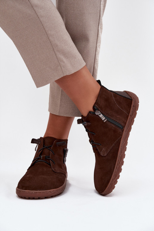 de gamuza zapatos Barefoot Femenino Con decoraciones Detalem Zazoo 30072 CzekoladoAe