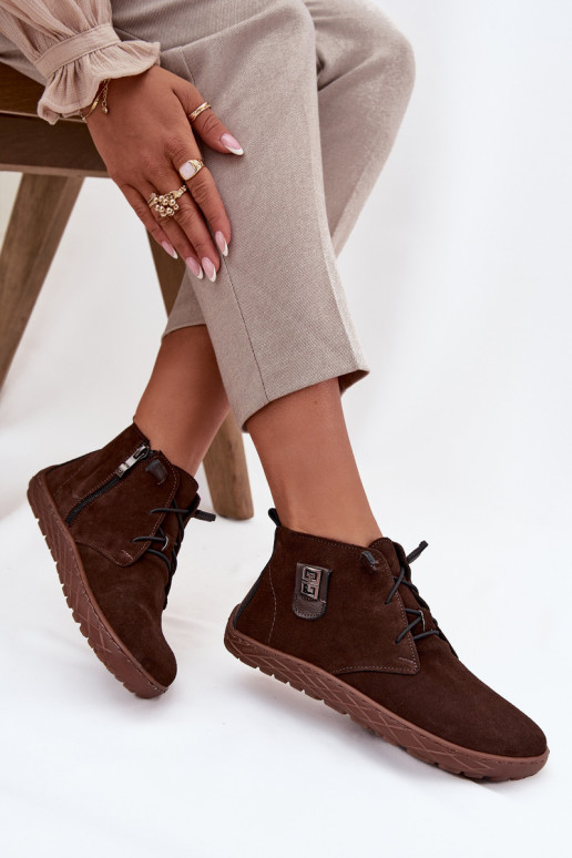 de gamuza zapatos Barefoot Femenino Con decoraciones Detalem Zazoo 30072 CzekoladoAe