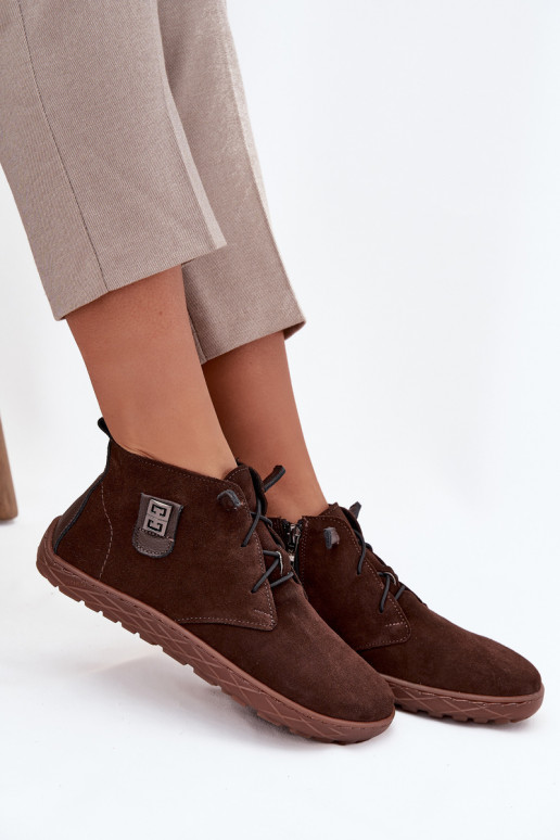 de gamuza zapatos Barefoot Femenino Con decoraciones Detalem Zazoo 30072 CzekoladoAe