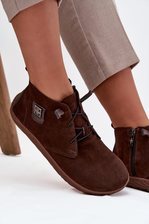 de gamuza zapatos Barefoot Femenino Con decoraciones Detalem Zazoo 30072 CzekoladoAe