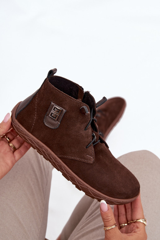 de gamuza zapatos Barefoot Femenino Con decoraciones Detalem Zazoo 30072 CzekoladoAe