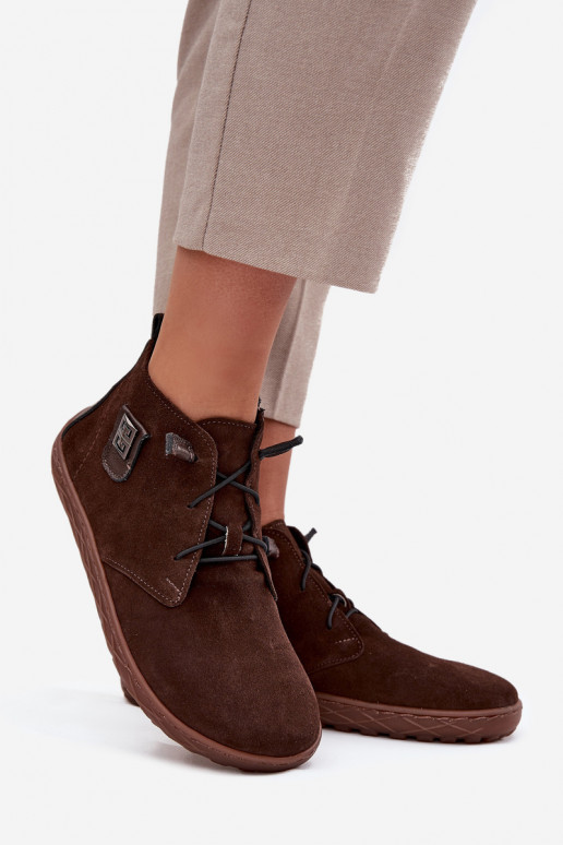 de gamuza zapatos Barefoot Femenino Con decoraciones Detalem Zazoo 30072 CzekoladoAe