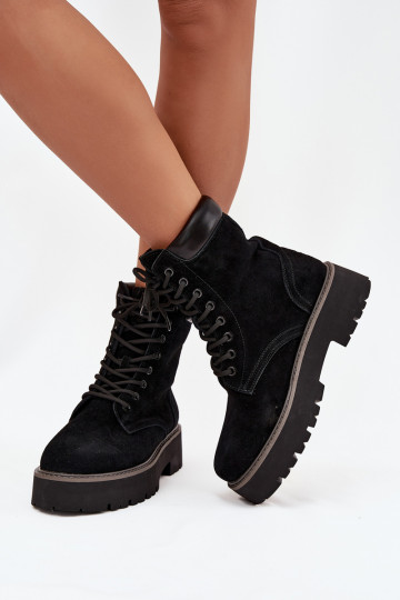 Botas altas de ante para mujer con cordones, Big Star SS274791, color negro
