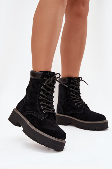 Botas altas de ante para mujer con cordones, Big Star SS274791, color negro 2