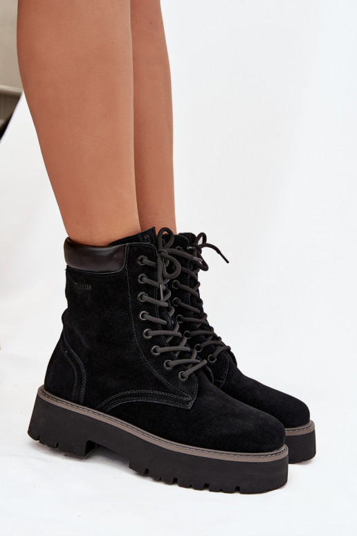 Zapatos de gamuza botas altas de montar Femenino con cordones Big Star SS274791 de color negro Zapatos de gamuza botas altas de montar Femenino con cordones Big Star SS274791 de color negro