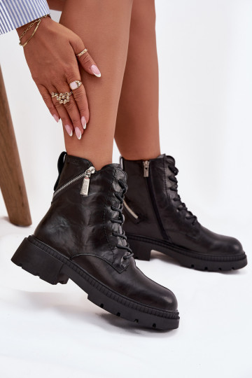 Botas de trabajo de piel para mujer, forradas, Big Star SS274452, color negro