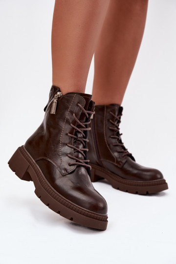 Botas de trabajo de piel para mujer, forradas, Big Star SS274453, color marrón 2
